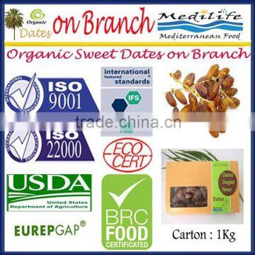 Organic Sweet Dates on Branch. Organic Branched Dates. Sweet Dates On The Branch 1Kg Carton.