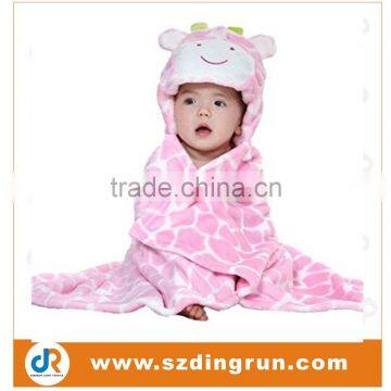 100% Cotton Pink Cute Animal Cartoon Baby Infant Kid's Hooded Towel Wrap