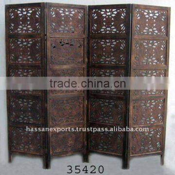 Carved Wooden Screen/ Room Divider 4 Pannel Antique Finish