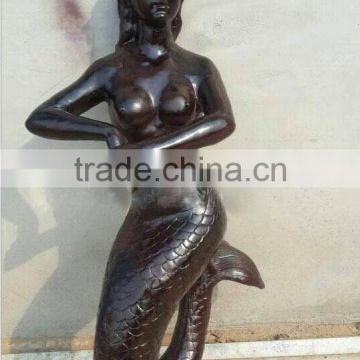 Cast antique brass sculpture,bronze mermaid statue