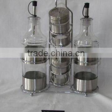 4 Pieces Mat Shinning Stainless Steel Coated salt pepper oil vinegar with metal stand