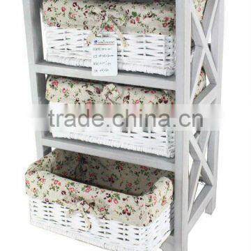 Wooden cabinet of 3 willow drawers with cotton liner