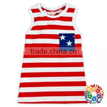 The Fourth Of July Mother and Daughter Outfit Tank Tops Sleeveless Red And White Striped Shirts With Stars Pocket For Babies