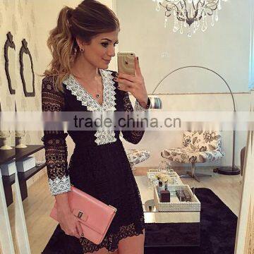 Wholesale Fashion Woman Sexy V-neck Long Sleeve Dresses , Womens Party Bodycon Dress Ladies Evening Lace Cocktail Dress