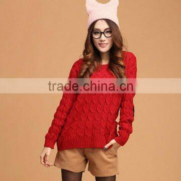 ladies fashion round neck long sleeve knit pullover sweater