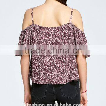 2017 Tunic Tops Cold Shoulder Rayon Printing Short Sleeve Women's Summer Tops photo-2