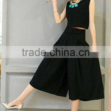 Fashion Women Clothing Two Pieces Sleeveless Black Plain Salwar Suit With Wide Legging Pants photo-3