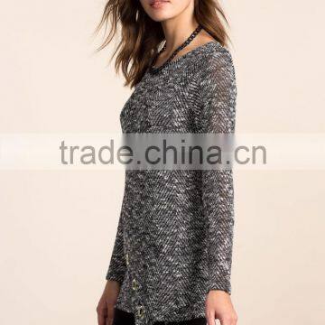 Nice Deign High Quality Girls Fancy Loose Neck Marled Sweater photo-3