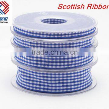 White/Blue Scottish Ribbon, Gingham Ribbon