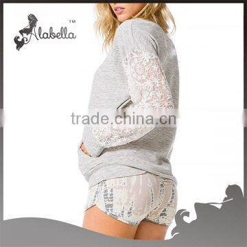 Lace Sleeve Casual Pullover photo-2