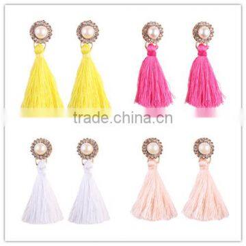 Bohemian jewelry imitation pearls with long colorful tassel charms earrings for women