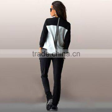 2016 New Ladies Clothing Sets Sweatshirt Hoodie Sport Long Sleeve Back Zipper Splicing Women Tracksuits Sport Suits 2PCS Set photo-2