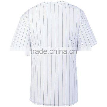 Youth Pinstripe Full Button Baseball Jersey Custom Pad Print Label Tee 100% Polyester Smooth Pinstripe Knit Shirt photo-3