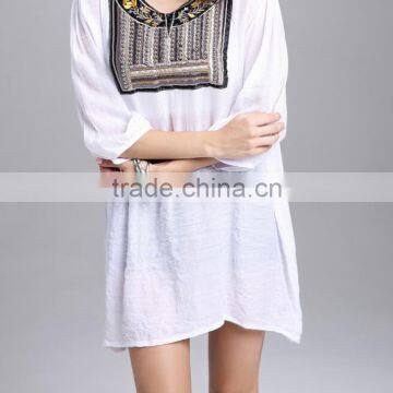 Zm50376b Europe Hot Sale Women Garment Fashion Cotton Ladies Long Tops photo-2