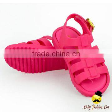 Children Summer Plain Dark Pink Soft Silicone Gladiator Little Girl Flattie Snadals Shoes photo-5