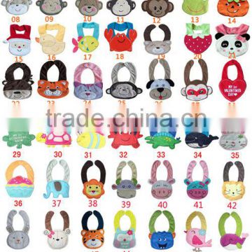 61 New designs stocked or OEM, Cotton Lovely Cartoon Animal Baby Bibs