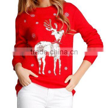 Women Girl Ugly Christmas Shining Reindeer Snowflake Pullover Sweater Jumper