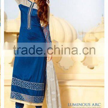 Blue Color Straight Cut Bottom Cream embroidery Border new Cream design Designer Semi Stitch Salwar Kameez