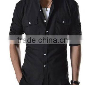 Men Casual Shirts Cotton Fabric Welcomed Men Chinese Collar Shirts photo-6