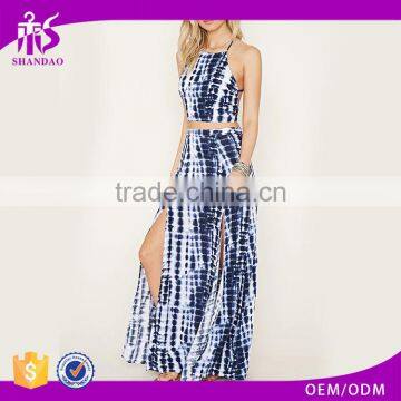 2017 guangzhou shandao summer oem service new design fashion high slit printing women long skirt models