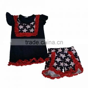 bulk wholesale kids clothing flutter sleeve bibs navy t-shirts match star pattern shorts pom pom outfit clothes children