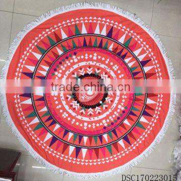 2016 China Wholesaler Custom Printed rugs Tassel Round Beach Towel blanket mat