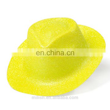 MH-2166 Party kit PVC Bright Yellow Glitter Plastic Cowboy Fedora Hat