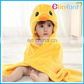 Hot selling cartoon animal yellow duck baby bath towel with hood