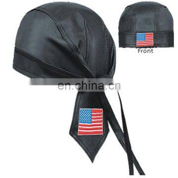 HMB-901P LEATHER SKULL CAP DURAG HEAD WRAP BANDANA SKULLCAP HATS SCARF AMERICAN FLAG USA