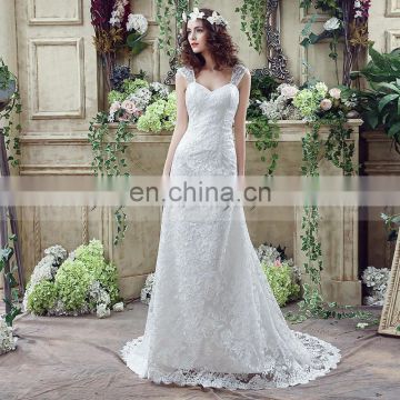 Glamorous Cap Sleeve Lace-Up Lace Wedding Dress Mermaid Wedding Dresses SQS042