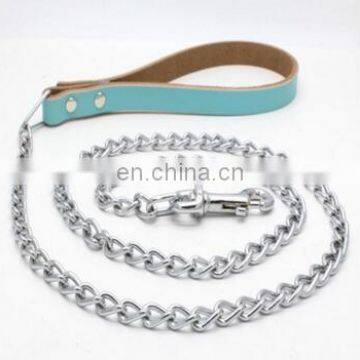 Custom Metal Chain Dog Collar Pet Collar With Leather Handle