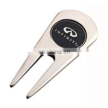 Golf divot tool with enamel ball marker