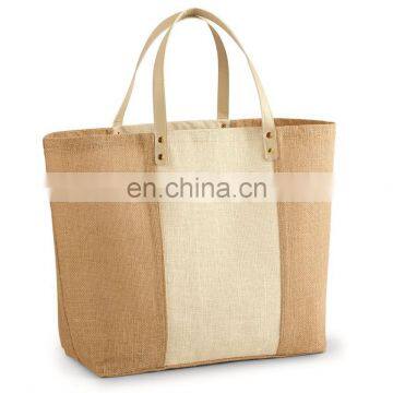 natural waterproof burlap beach shopping bag custom printed jute tote bag leather handle