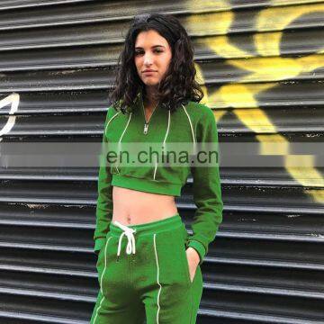 Custom Logo Skinny Crop Top Wholesale Sporty Reflective Stripe Womens Pant 2 Piece Clothing Set photo-5