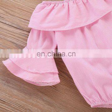 2019 Striped Print Girls Long Flare Sleeve Romper Tops & Baby White Hole Pants Outfits 2pcs Set photo-6