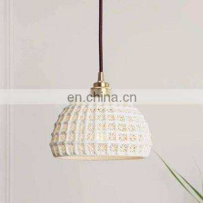 Modern Vintage Pendant Light White Ceramic Half Round Hanging Lamp