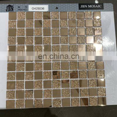 25x25mm Golden Mosaic Mesh Stainless Steel Diy Electro-plated Golden Rose Golden Silver Mirror Glass Mosaic Tile photo-2