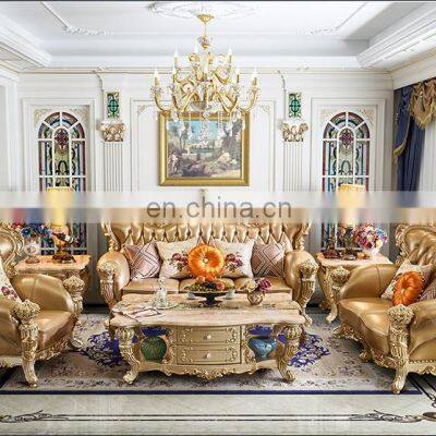 2021 Luxury Furniture Living Room Sofa Set Wood Carving Sofa Set Designs Elegant Leather Furniture photo-5