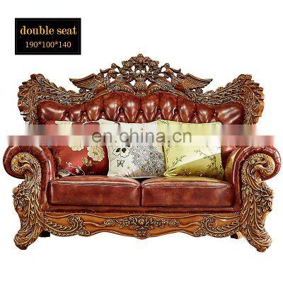 Wooden Luxury Living Room French Style Classic Sofas Royal Victorian Furniture Leather Sofa Set