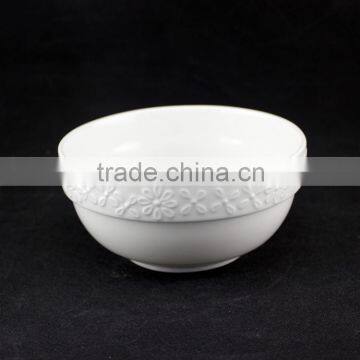 white ceramic flower embossed bowl,large ceramic soup bowls,white ceramic popcorn bowl