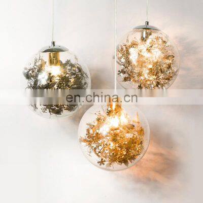 Nordic Glass Ball 25cm Golden Flower LED Pendant Light For Corridor Dining Room Decorative LED Chandelier