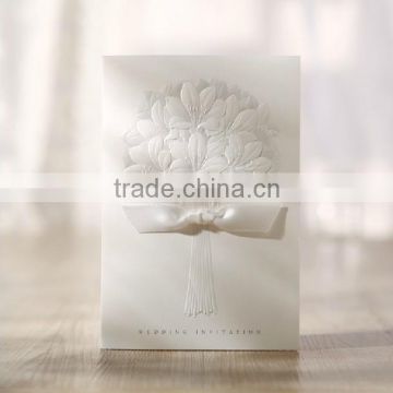 Hot Elegant Flora Design Emboss White Wedding Invitation