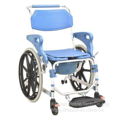 EVA Cushion Multi-Functional Commode Chair Aluminum Shower Wheelchair with 20-Inch Wheel for Disable Elder