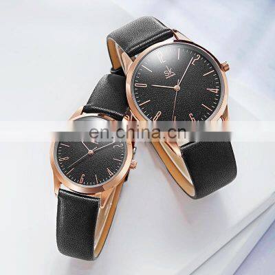 SHENGKE Black Leather Rose Gold Case Watch Wrist K9003 Couple Watches Unisex Couple Watches Women and Men Dropshipping