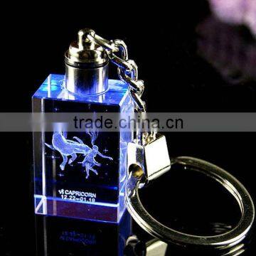 3D Laser Logo Transparent Crystal Gift Keyrings With Light