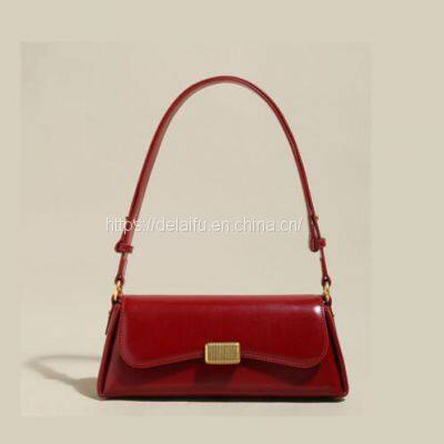 Female Classic Retro Leather Small Square Bag Single Shoulder Underarm Bag