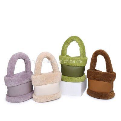 Autumn and Winter Plush Bucket Bag Cute Handbag for Girls