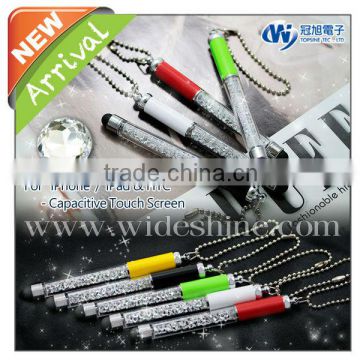 jewelled crystal bling pen with ball chain for smartphone promotional cheap gift screen touch pen promotional mini pen