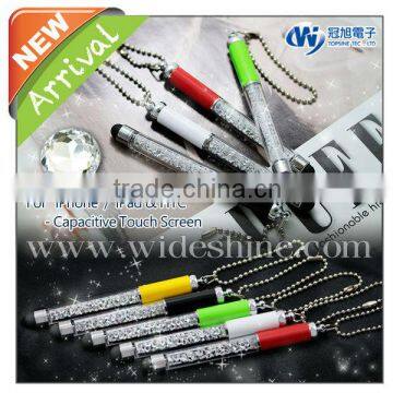 Jewelled Crystal Bling Pen With Ball Chain for Smartphone Promotional Cheap Gift Screen Touch Pen Promotional Mini Pen