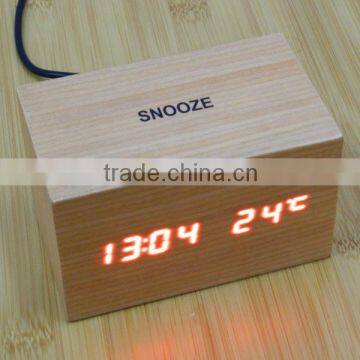 LED Wooden Table Clock With Touch Function for Snooze photo-4